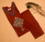 Rust Orange Embroidered A-Line Kurta & Palazzo Set - Image 2