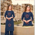 Navy Blue Dabbu Cotton Co-ord Kurta Palazzo Set