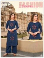 Navy Blue Dabbu Cotton Co-ord Kurta Palazzo Set