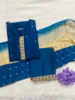 Royal Blue Chanderi Silk Embroidered Kurta, Pant & Dupatta Set - Image 2