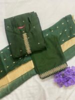 Bottle Green Chanderi Silk Embroidered Kurta, Pant & Dupatta Set - Image 2