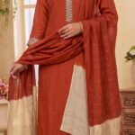 Orange Chanderi Silk Embroidered Kurta, Pant & Dupatta Set