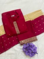 Rani Pink Chanderi Silk Embroidered Kurta, Pant & Dupatta Set - Image 2