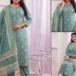 Dusty Teal Floral 3-Piece Cotton Suit Set