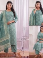 Dusty Teal Floral 3-Piece Cotton Suit Set