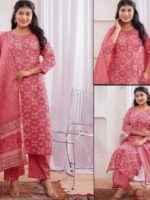 Rose Pink Floral 3-Piece Cotton Suit Set