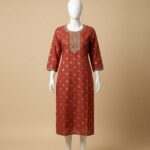 Avaasa Women's Rust Red Cotton Straight Kurta
