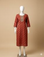 Avaasa Women's Rust Red Cotton Straight Kurta