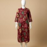 Avaasa Women's Maroon Floral Print A-Line Cotton Kurta