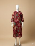 Avaasa Women's Maroon Floral Print A-Line Cotton Kurta