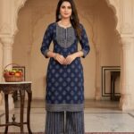 Indigo Blue Cotton Printed Kurta & Palazzo Pant Set
