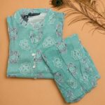 Aqua Blue Geometric Mandala Printed Cotton Kurta & Pant Co-Ord Set