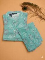 Aqua Blue Geometric Mandala Printed Cotton Kurta & Pant Co-Ord Set