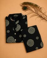 Jet Black & Ivory Bandhani Mandala Printed Cotton Kurta & Pant Set - Image 2