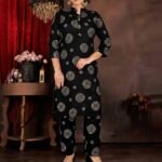 Jet Black & Ivory Bandhani Mandala Printed Cotton Kurta & Pant Set