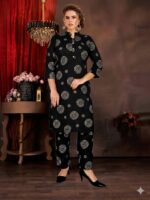 Jet Black & Ivory Bandhani Mandala Printed Cotton Kurta & Pant Set