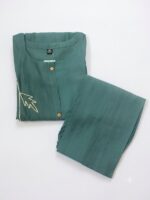 Minimalist Floral Line-Art Kurta & Palazzo Set - Sea Green - Image 2