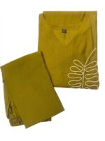 Minimalist Leaf Line-Art Kurta & Palazzo Set - Olive Green - Image 2