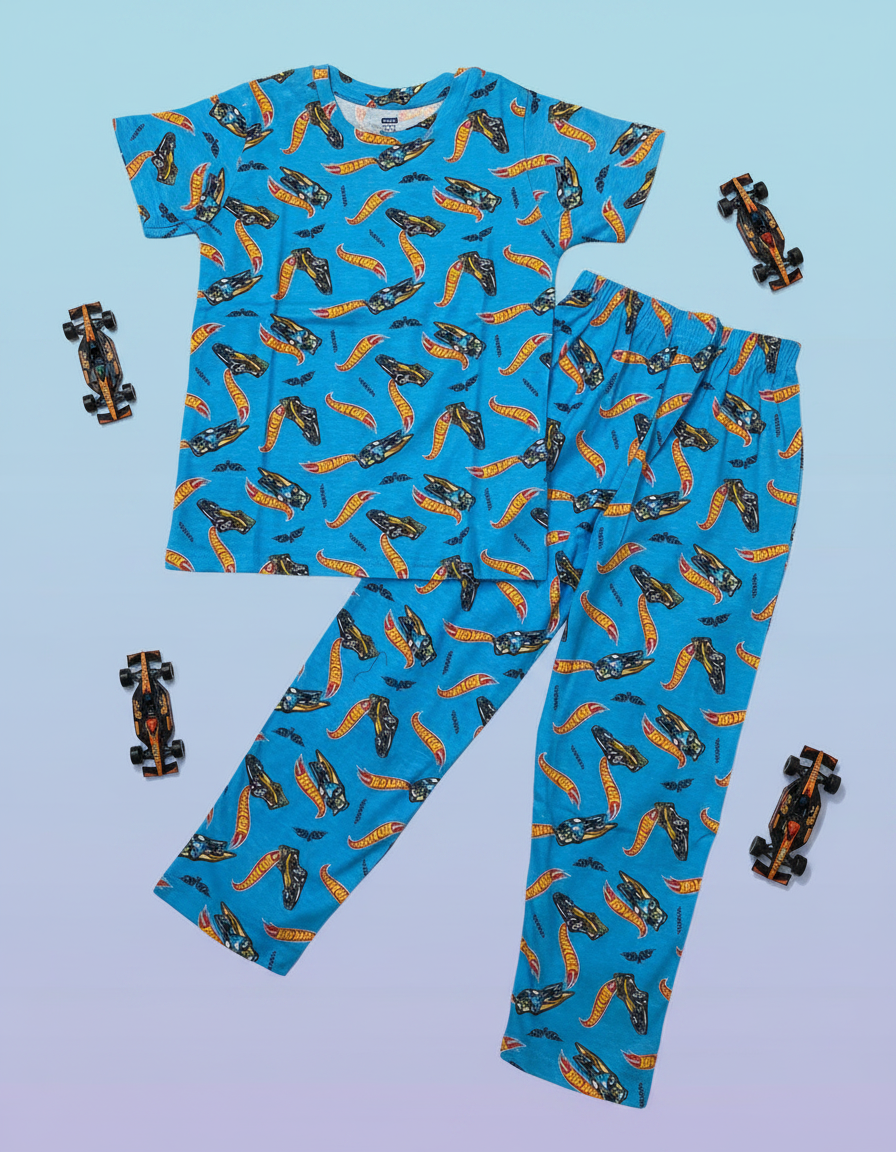 CoordPant_ElectricBlueHotTrack Pure Cotton Half Sleeves Electric Blue Hot Track Print T-shirt & pant - Image 1