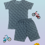 Pure Cotton Half Sleeves Dusty Blue Velocity Print T-shirt & Shorts