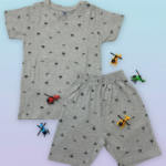 Pure Cotton Half Sleeves Heather Grey Tropical Vacation T-shirt & Shorts