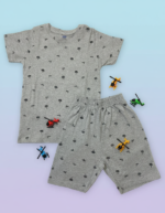 Pure Cotton Half Sleeves Heather Grey Tropical Vacation T-shirt & Shorts