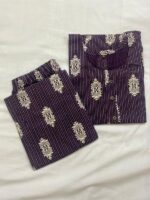 Deep Purple & Ivory Printed Straight Kurta with Palazzo Set - Image 2