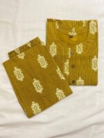 Mustard Yellow & Ivory Printed Straight Kurta with Palazzo Set - Image 2