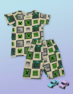 Pure Cotton Half Sleeves Gamer Mode Block-Print T-shirt & Shorts