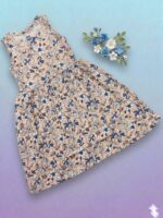 Girls Sleeveless Printed Dress – Apricot with Floral