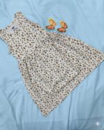 Girls Sleeveless Printed Dress – Beige