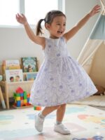Girls Sleeveless Printed Dress – Bloom Outline - Image 2