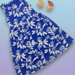 Girls Sleeveless Printed Dress – Indigo Botanical Leaf