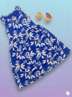 Girls Sleeveless Printed Dress – Indigo Botanical Leaf