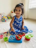 Girls Sleeveless Printed Dress – Indigo Botanical Leaf - Image 2