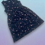 Girls Sleeveless Printed Dress – Midnight Pink Stars