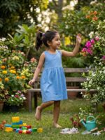 Girls Sleeveless Printed Dress – Ice Blue - Image 3
