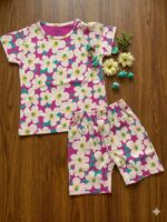 Girls Cotton Retro Floral Printed T-shirt & shorts