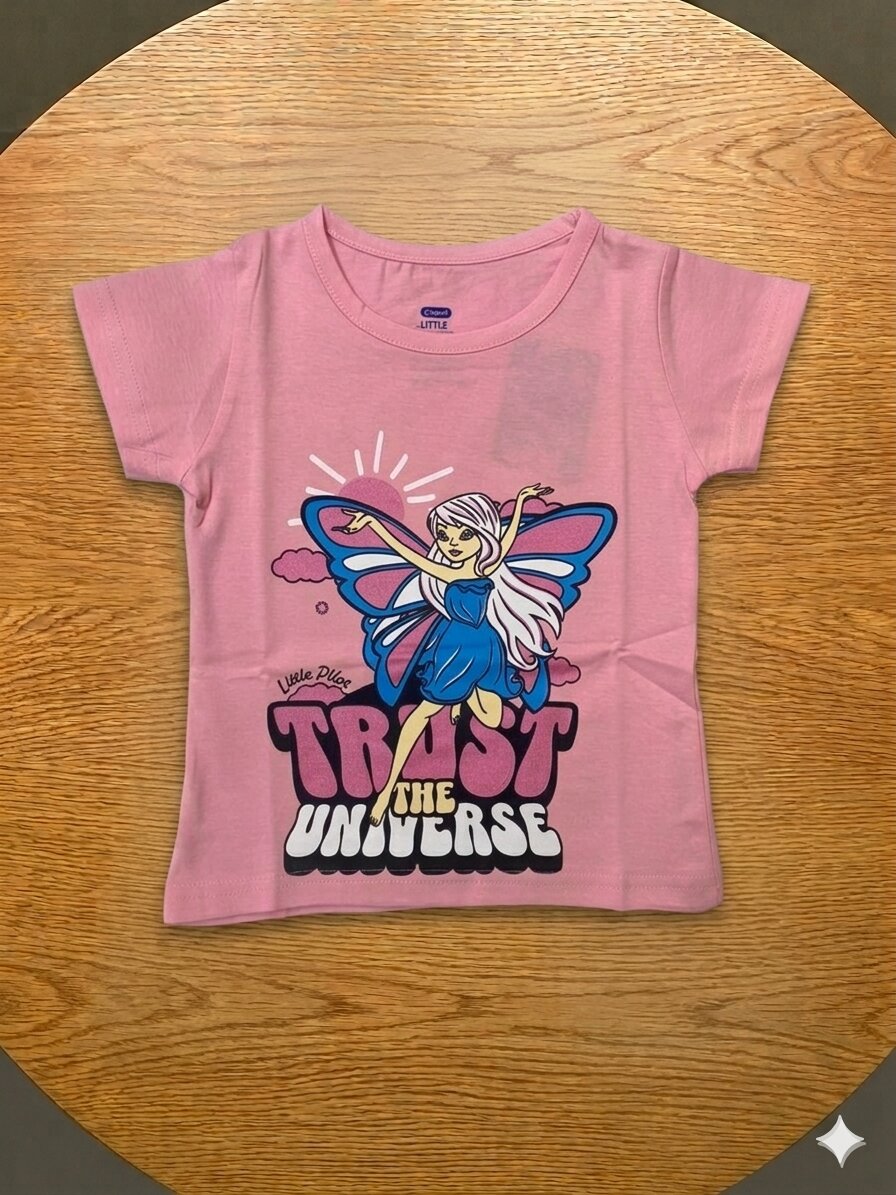 GTshirt_Pink Girls Cotton Crew Neck Printed T-Shirt – Pink Trust - Image 1