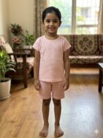 Girls Cotton Blush Pink Printed T-shirt & shorts - Image 2