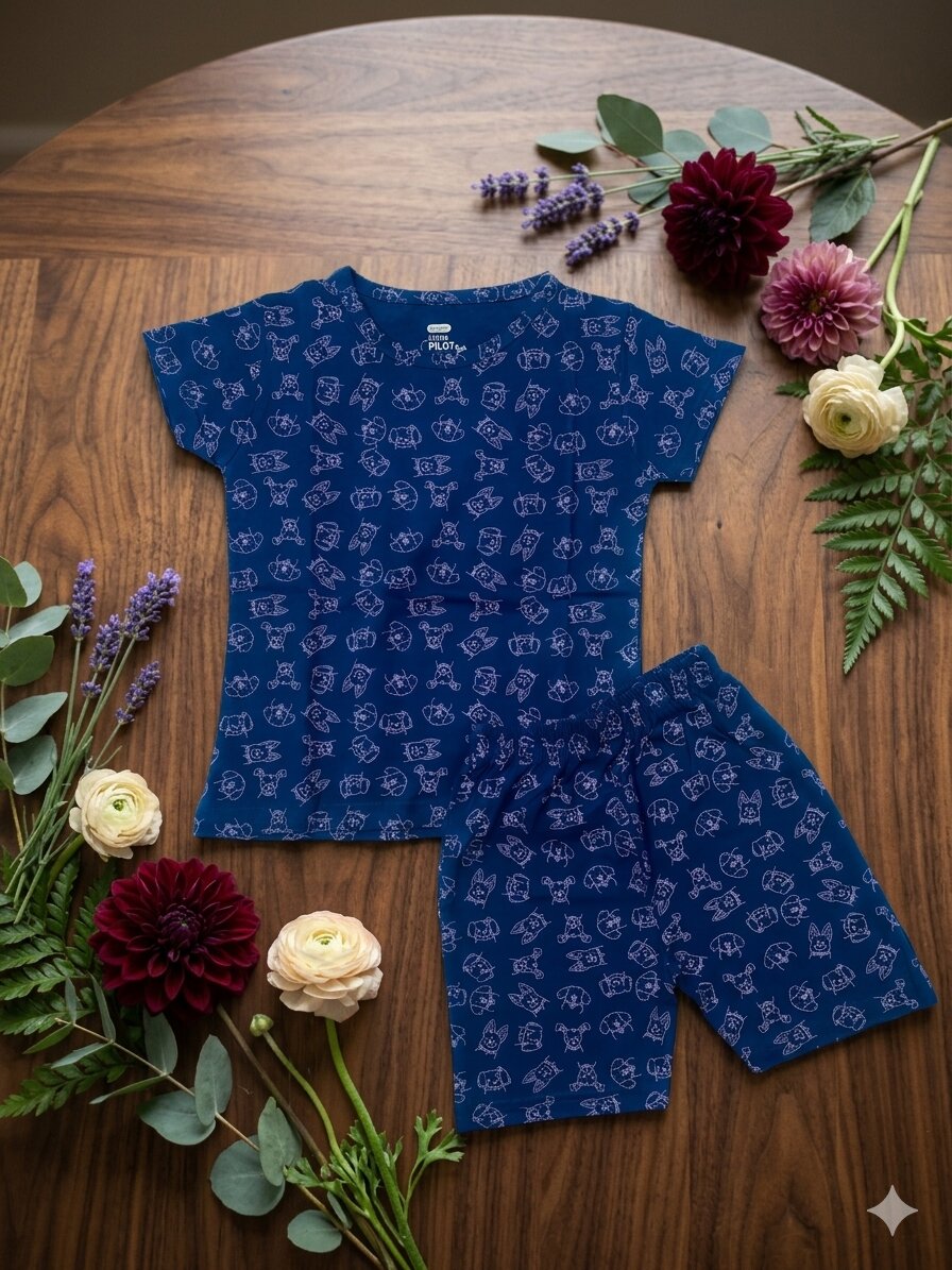 Gcoord_puppy Girls Cotton Playful Puppy Printed T-shirt & shorts - Image 1