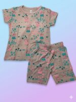 Girls Cotton Playful Cartoon Printed T-shirt & shorts