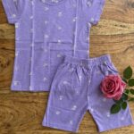 Girls Cotton Lavender Palm Printed T-shirt & shorts