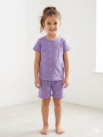 Girls Cotton Lavender Palm Printed T-shirt & shorts - Image 2