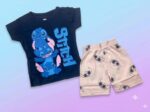 Girls Cotton Half Sleeves Navy Blue & Peach Print T-shirt & shorts