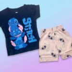 Girls Cotton Half Sleeves Navy Blue & Peach Print T-shirt & shorts