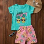Girls Cotton Half Sleeves party Print T-shirt & shorts