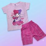 Girls Cotton Half Sleeves Pink Print T-shirt & shorts