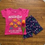 Girls Cotton Half Sleeves Pink & Blue Print T-shirt & shorts