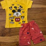 Girls Cotton Half Sleeves Playful Mickey Print T-shirt & shorts
